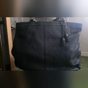 Coach Black Pebbled Leather Tote with Tassel Charm